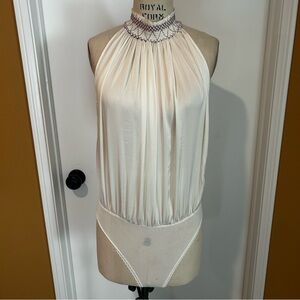 Free People Intimately Elegant Cream Halter Bodysuit